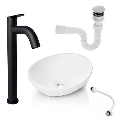 Kit Lavamanos Canoa+griferia Negra Agua Fria + Push Y Acople