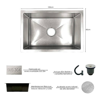 Combo Lavaplatos 100*40cm+grif.extraible Cromo+accesorios