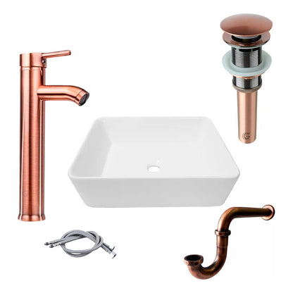 Kit Lavamanos Rectangular+grif.monoc.+push+sifon Cobre Ant