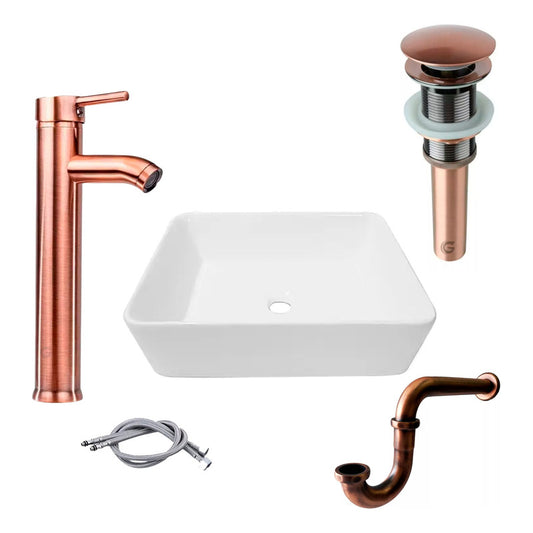 Kit Lavamanos Rectangular+grif.monoc.+push+sifon Cobre Ant