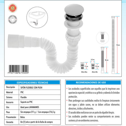 Kit Lavamanos+ Grifo Monocontrol Cuadrada Cromada +push+acop