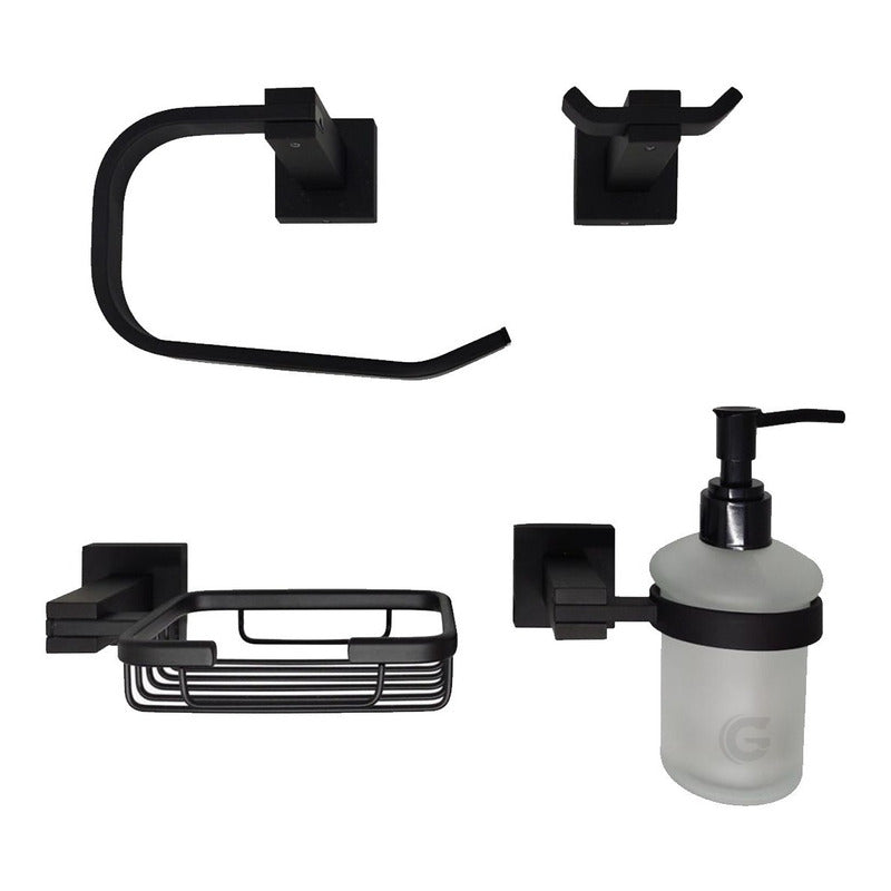 Juego De Accesorios Para Baño Negro Vintage X4 Piezas