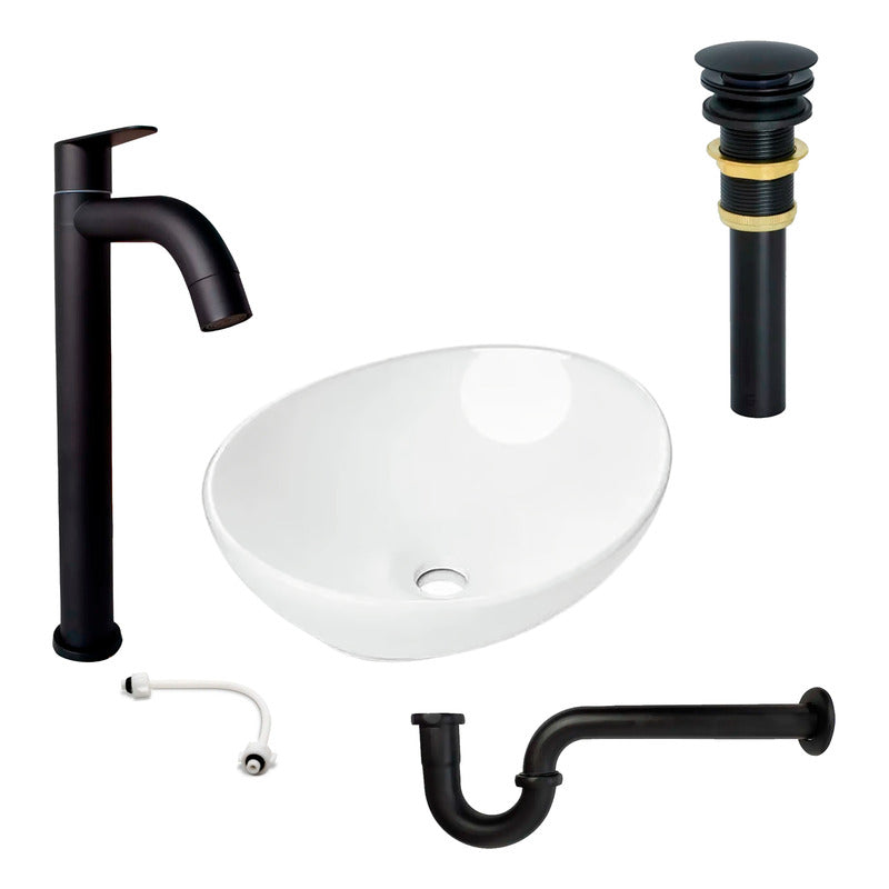 Combo Lavamanos Canoa + Grif.fria Negra + Push Y Sifon Gf2