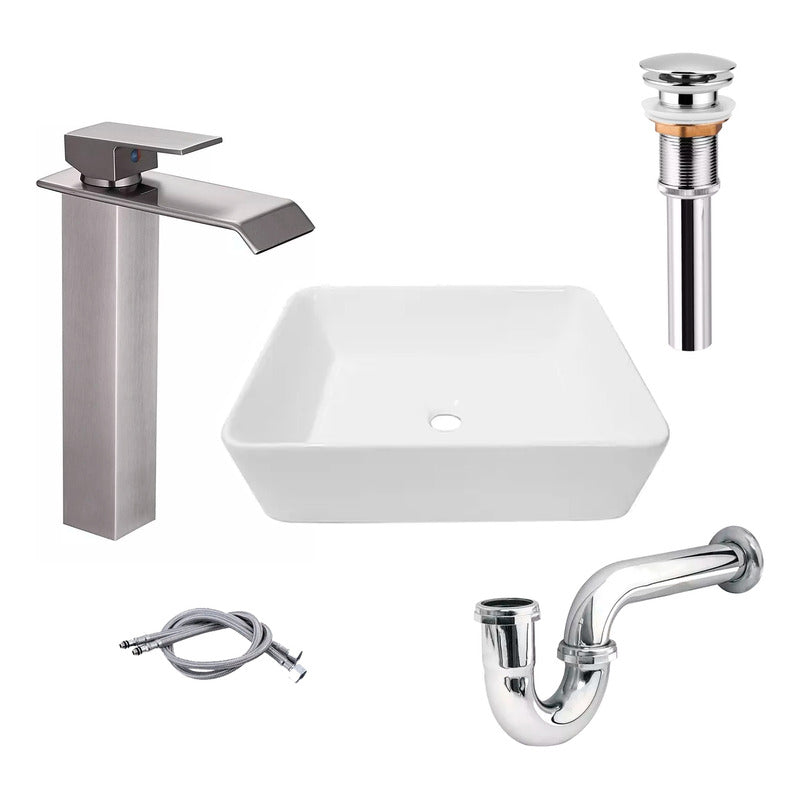 Combo Lavamanos Rectang.+griferia Monocontrol+push+sifon Gf7