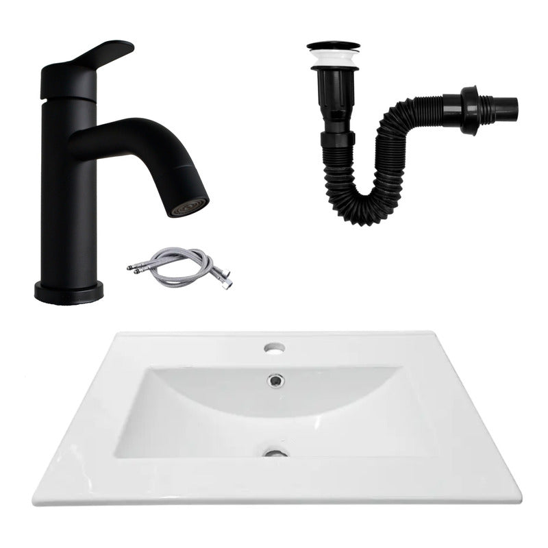 Combo Placa Lavamanos 61*40cm+grif.monocontrol.+push Negro6