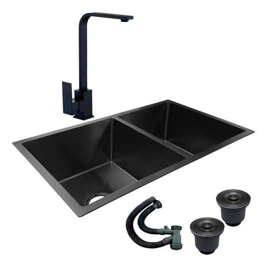 Combo Lavaplatos Doble 77*45cm+griferia Lvp Negra  L + Acc