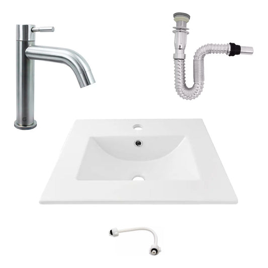 Kit Placa Lavamanos 61*40cm+griferia Agua Fria+push Flex. 7