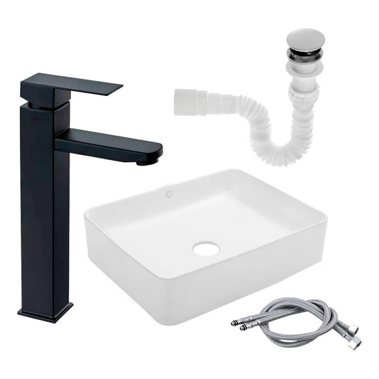 Kit Lavamanos Rectangular+grifo Monocontrol Cuadrada Negro
