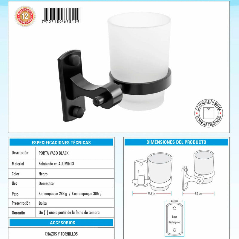 Portavaso Base Rectangular Negra