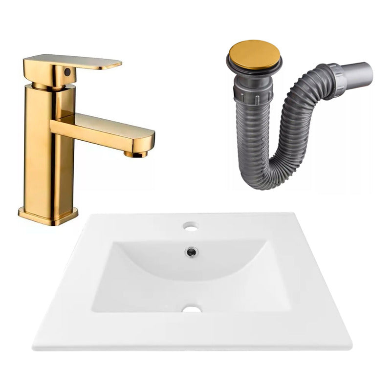Combo Placa Lavamanos 51*40cm+griferia Monocontrol+push Oro2
