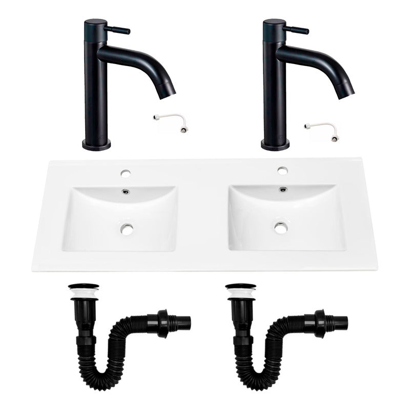 Combo Placa Doble Lavaman.121cm+grifo Agua Fria+push Negro4
