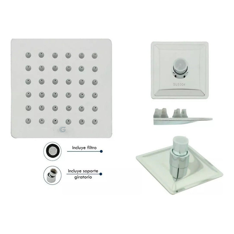 Ducha Cuadrada Acero 304-4 PuLG