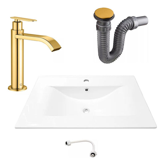Combo Placa Lavamanos 71*46,5cm+grifo Agua Fria+push Oro1