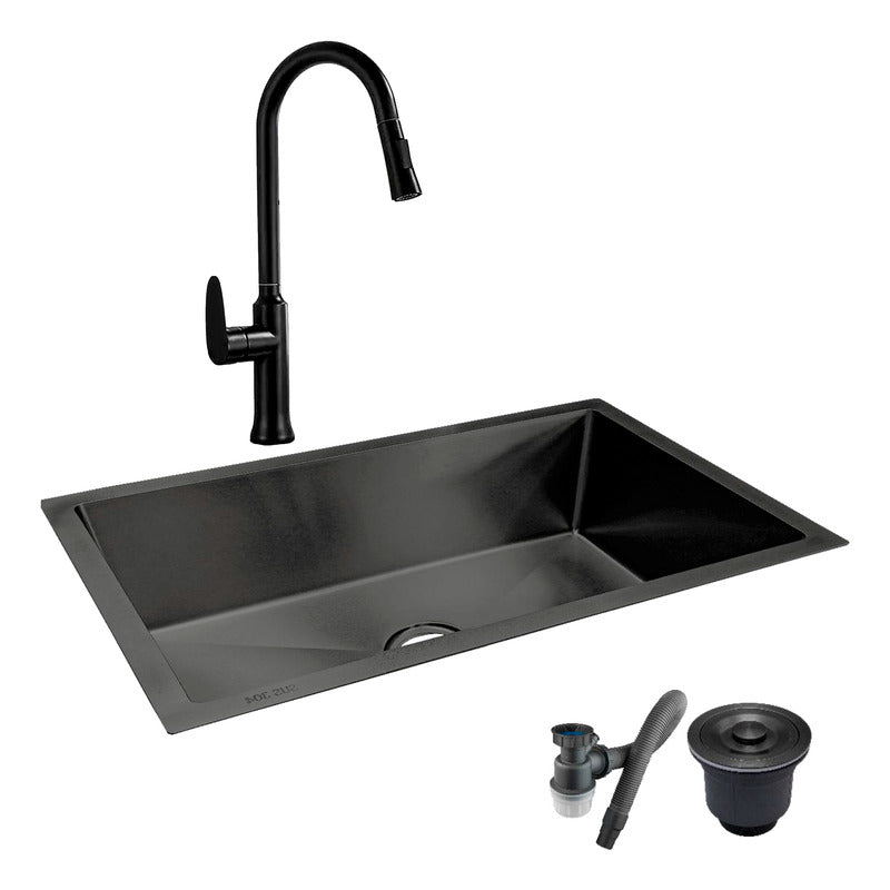 Combo Lavaplatos 100*45cm+griferia Lvp Negra Extraible+acc