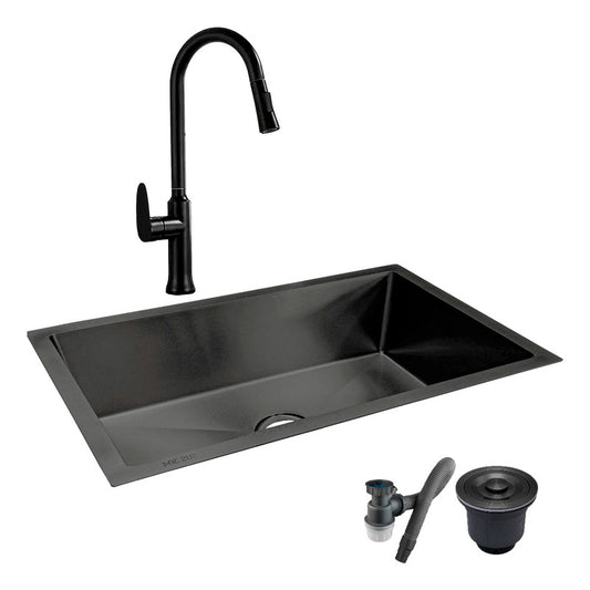 Combo Lavaplatos 100*45cm+griferia Lvp Negra Extraible+acc