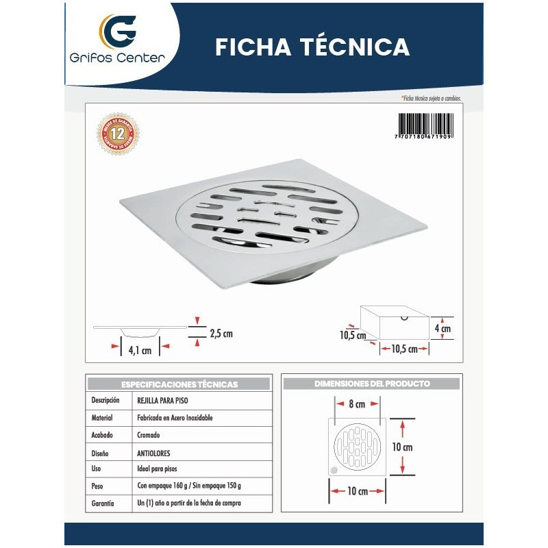 Rejilla De Piso Antiolor Acero Inoxidable