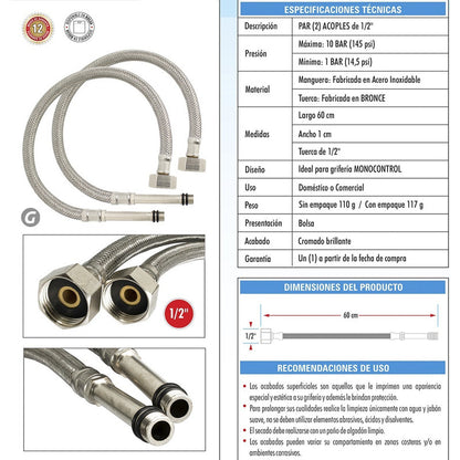 Par De Acoples Con Extensión Para Monocontrol 60 Cm