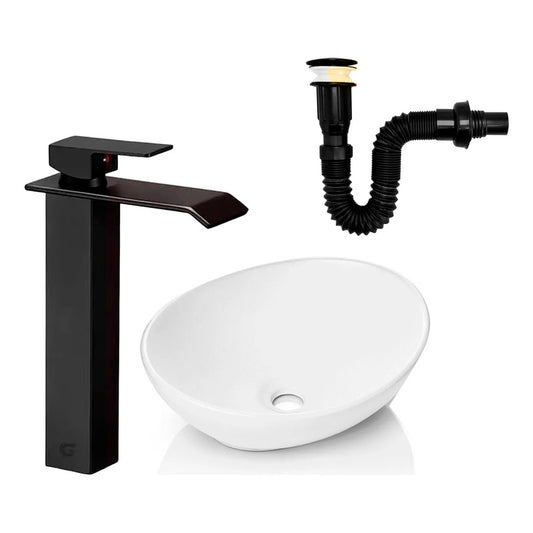 Kit Lavamanos Canoa+griferia Monocontrol Cascadap+push Negro