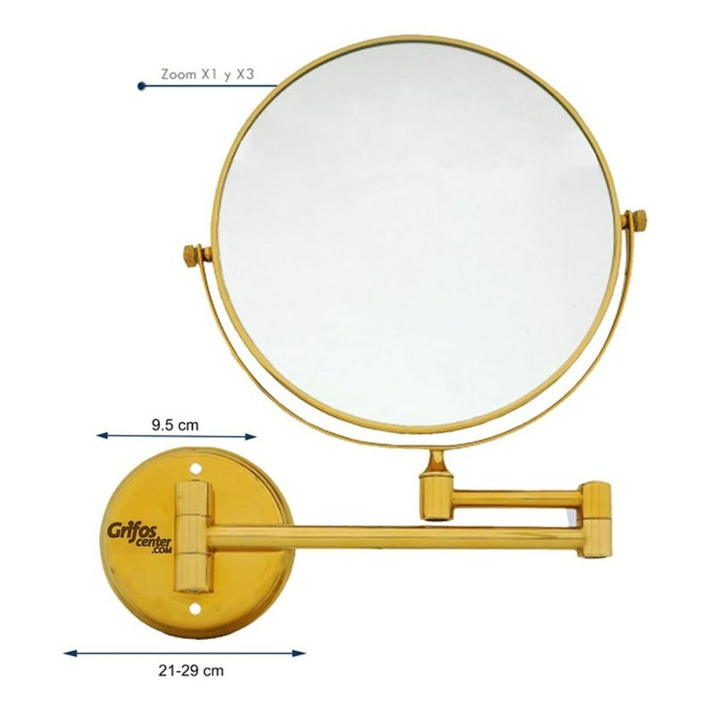 Espejo Para Baño Retráctil Circular Vintage Dorado Con Aumen