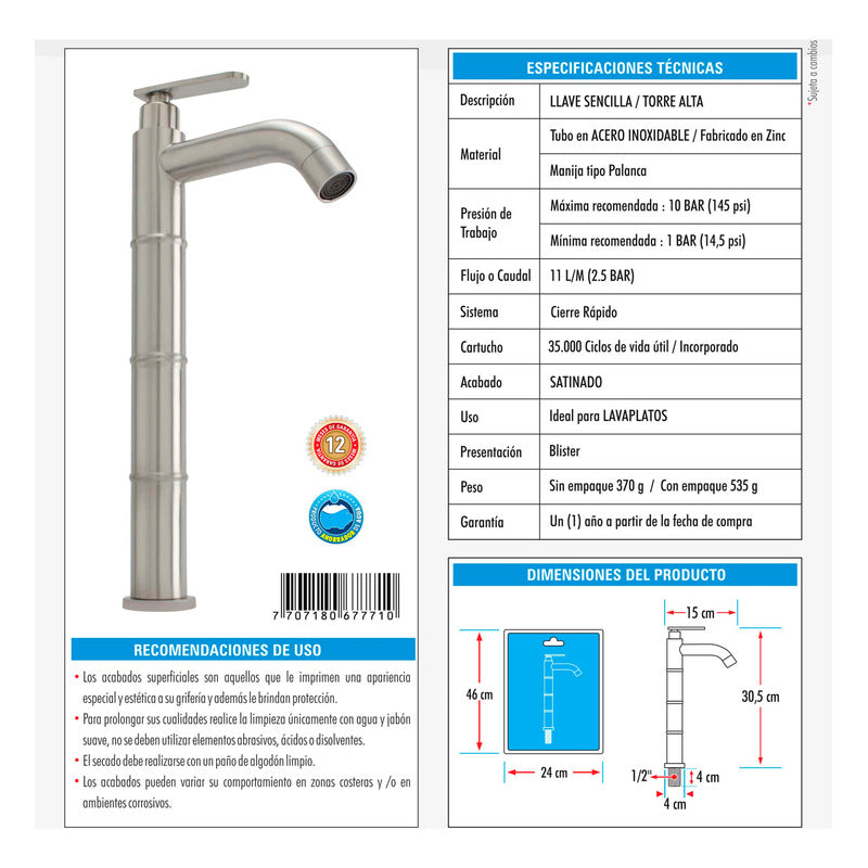 Kit Lavamanos Canoa + Grifería Sat. Agua Fria+push Y Acople