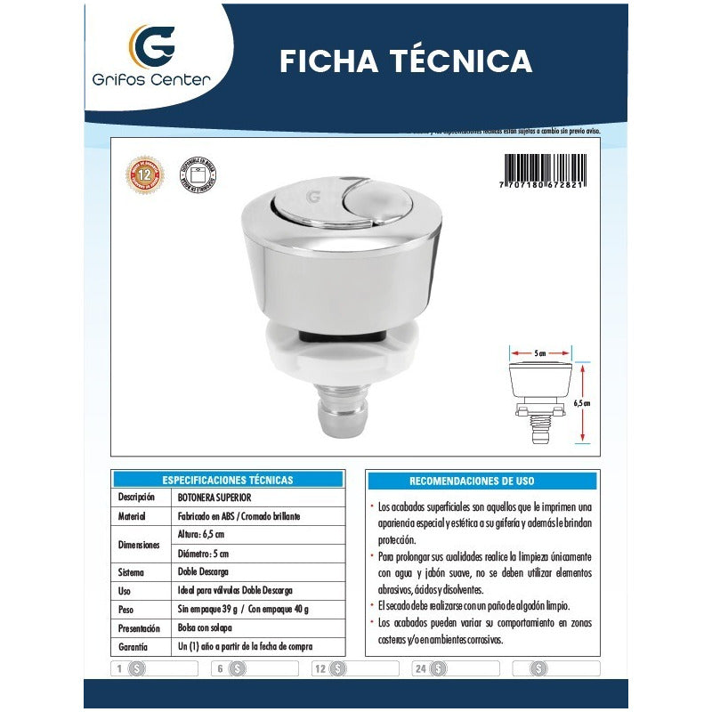 Botonera De Sanitario Válvula Doble Descarga Eco