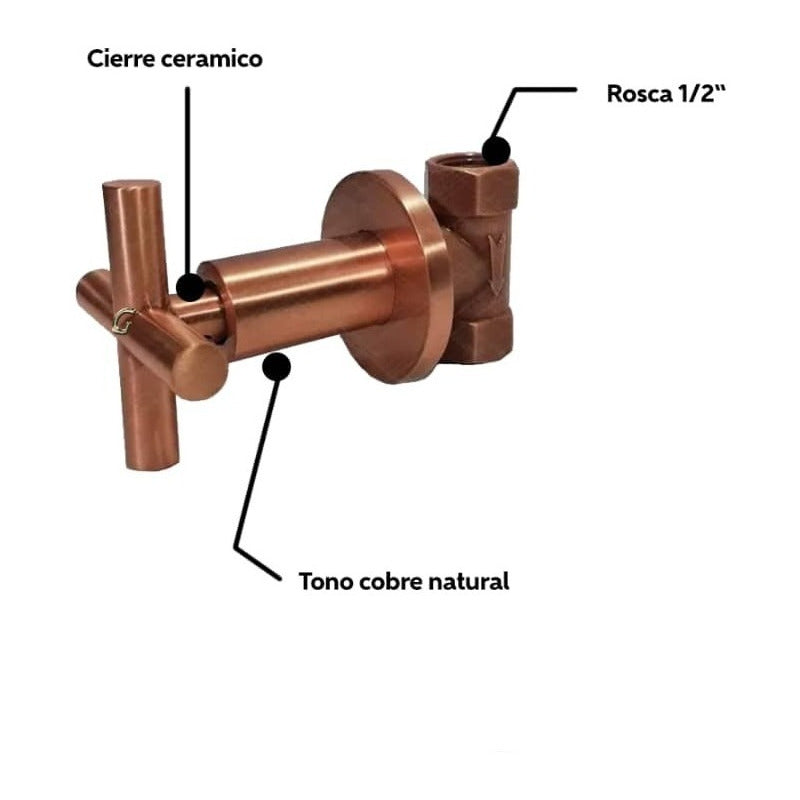 Ducha En Cobre De 20cm Con Registro En Cobre Natural