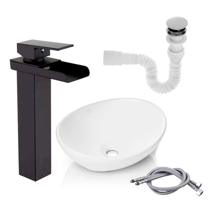 Kit Lavamanos+grifo Monocontrol Cascada Negro Mat+push+acopl