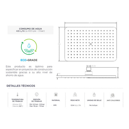 Ducha Regadera Rectangular 19*29cm Negro Mate