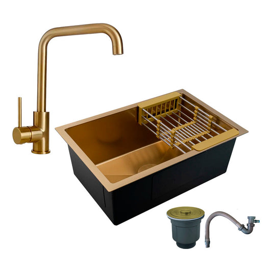 Combo Lavaplatos 70*45cm+griferia Lvp 7 Oro Cepillado+acc