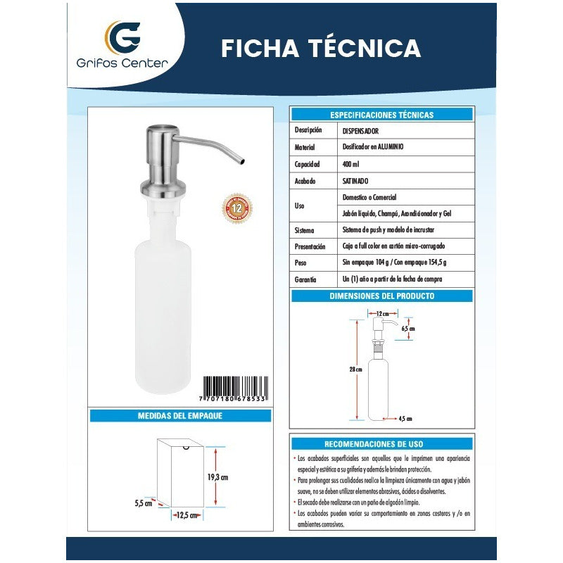 Dispensador De Incrustar En Aluminio