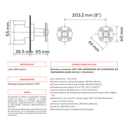 Grifo Mezclador Para Ducha Atlantico Plateada