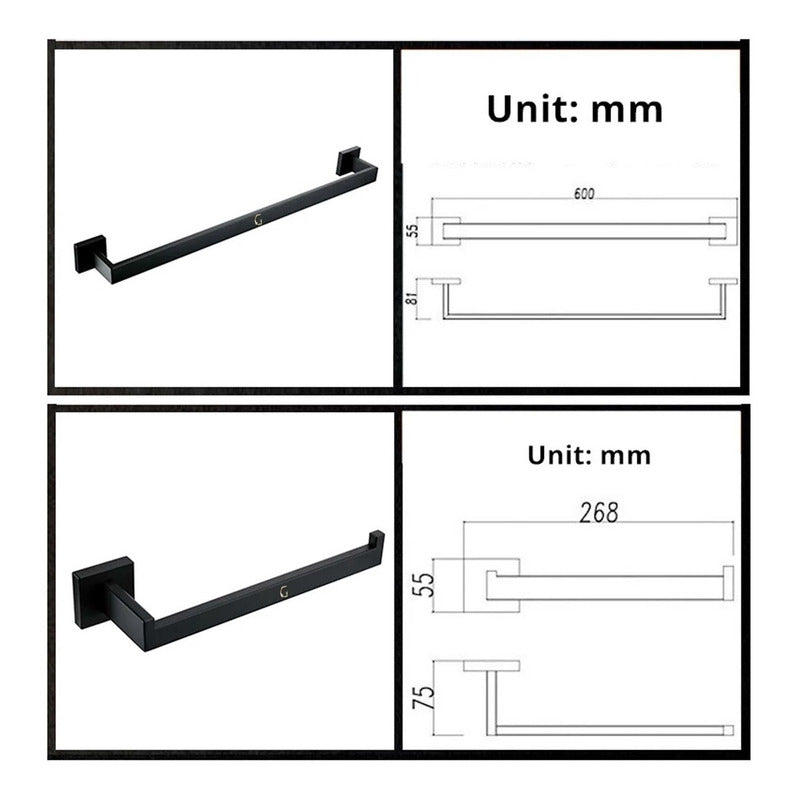 Juego De Accesorios Para Baños 4 Piezas, De Lujo Negro Mate