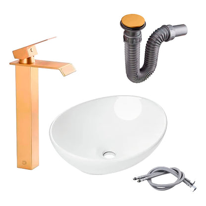 Kit Lavamanos Canoa+griferia Mono.cascada Cepillada+push Oro