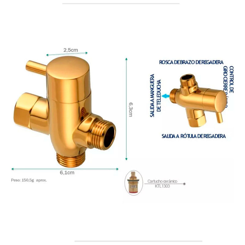 Desviador De Bronce Tipo Registro Ducha Metalico Dorado
