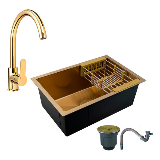 Combo Lavaplatos 70*45cm+griferia Lvp Oro Brillante+acceso