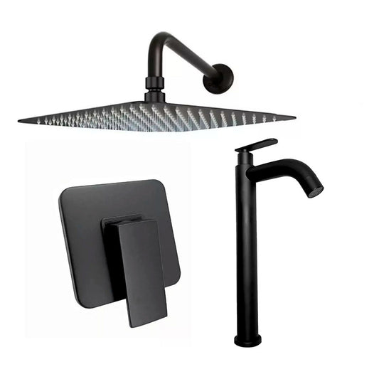 Kit Ducha 15cm+grifería Agua Fria+monocontrol Cuadrado Negro