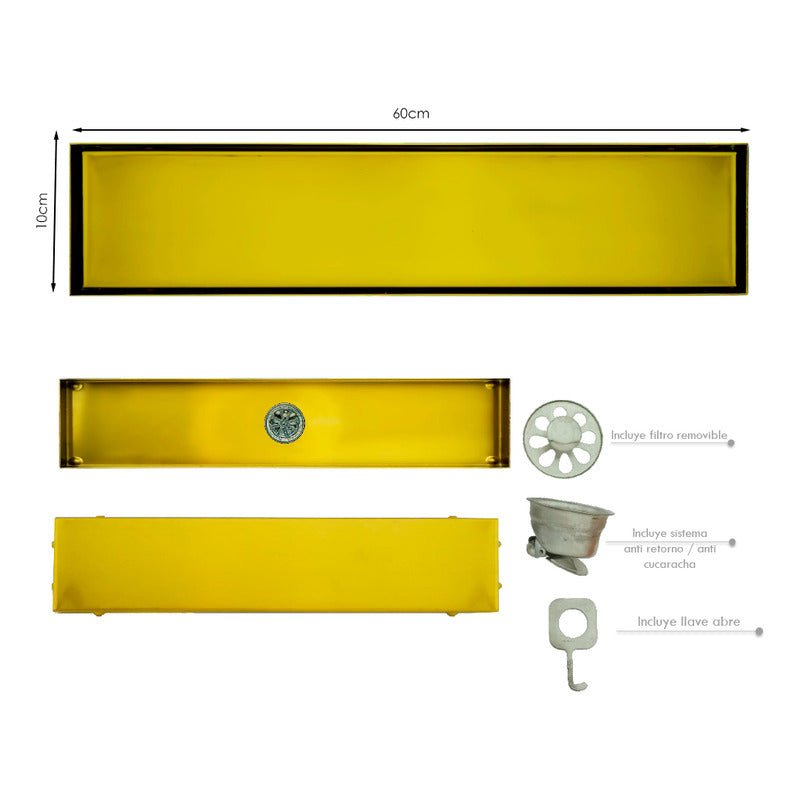 Rejilla De Piso Invisible Acero Inox. Dorado Cepillado 60*10