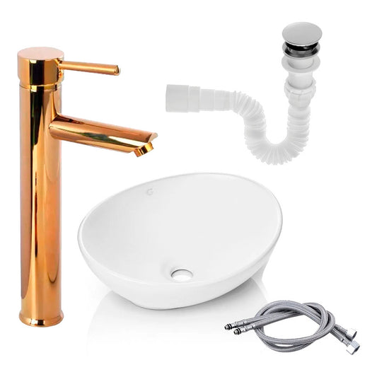 Kit Lavamanos+ Grifo Monocontrol Recto Oro Brillante+push