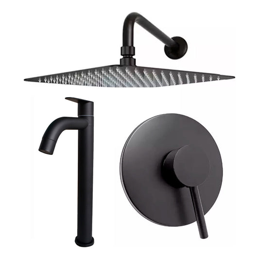 Kit Ducha 20cm +grifería Agua Fría+monocontrol Redondo Negro