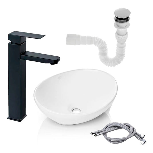 Kit Lavamanos+ Grifo Monocontrol Cuadrada Negro+push+acople