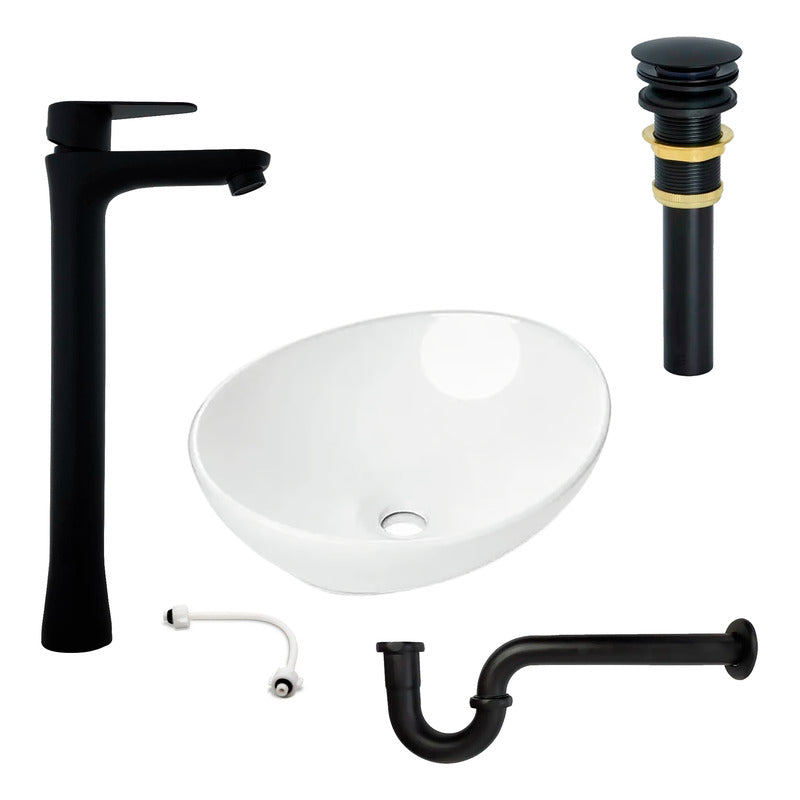 Combo Lavamanos Canoa + Grif.fria Negra + Push Y Sifon Lausa