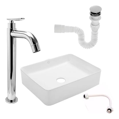 Kit Lavamanos Rectangular+grifo Agua Fria Plat.brillo+push