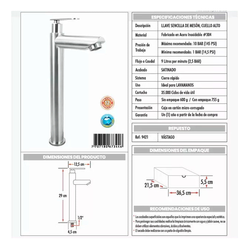 Combo Lavamanos Canoa+griferia Agua Fria+ Push Y Sifon Gf1