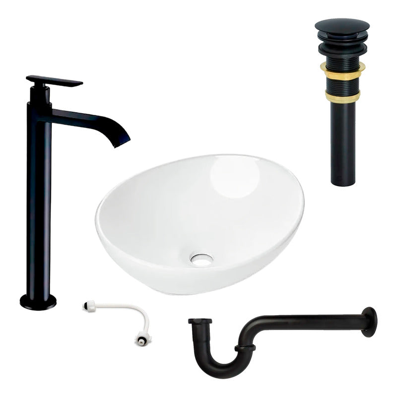 Combo Lavamanos Canoa + Grif.fria Negra + Push Y Sifon Gf4