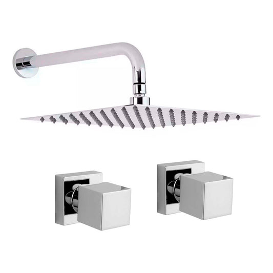 Kit Ducha Cuadrada 20cm+tubo+mezclador Ducha + Manijas Cubo