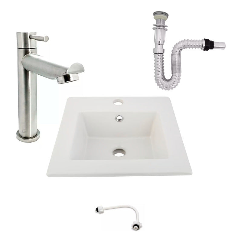 Kit Placa Lavamanos 41cm+griferia Agua Fria+push Flexible 8