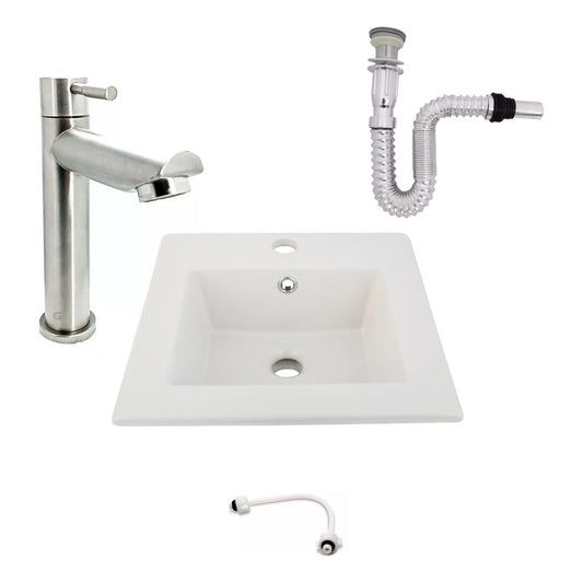 Kit Placa Lavamanos 41cm+griferia Agua Fria+push Flexible 8