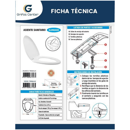 Asiento Sanitario Alongado Caída Lenta Beige/bone