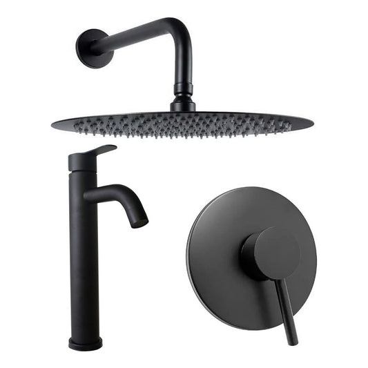 Kit Ducha 15cm +griferia Agua Fria+monocontrol Redondo Negro