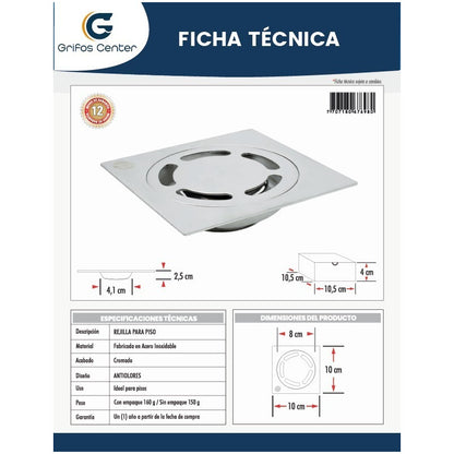 Rejilla De Piso Antiolor Acero Inoxidable 10 X10cm